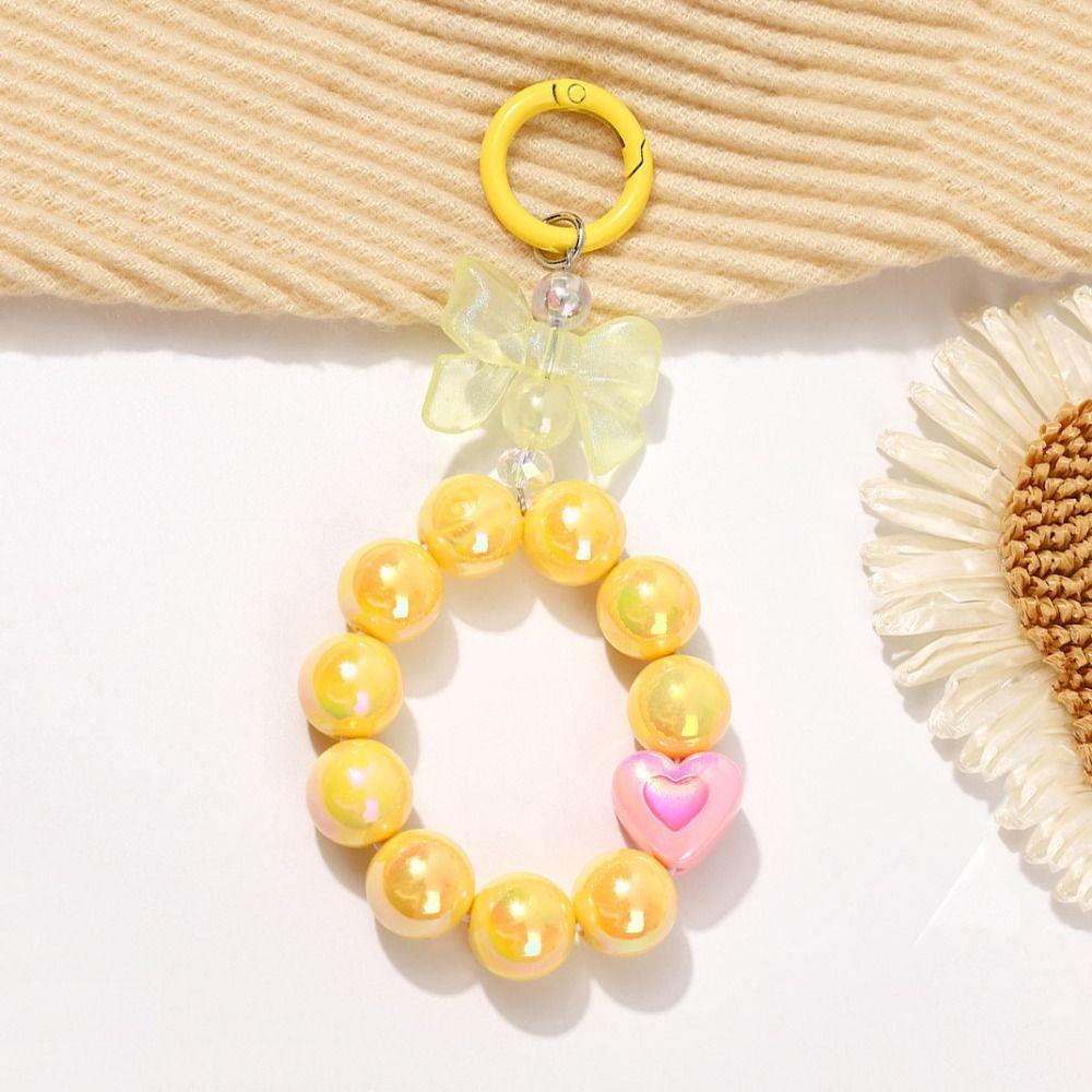 Bowknot Candy Color Beads Keychain Anti-lost Phone Wrist Strap Phone Acrylic Lanyard  Jewelry Gift