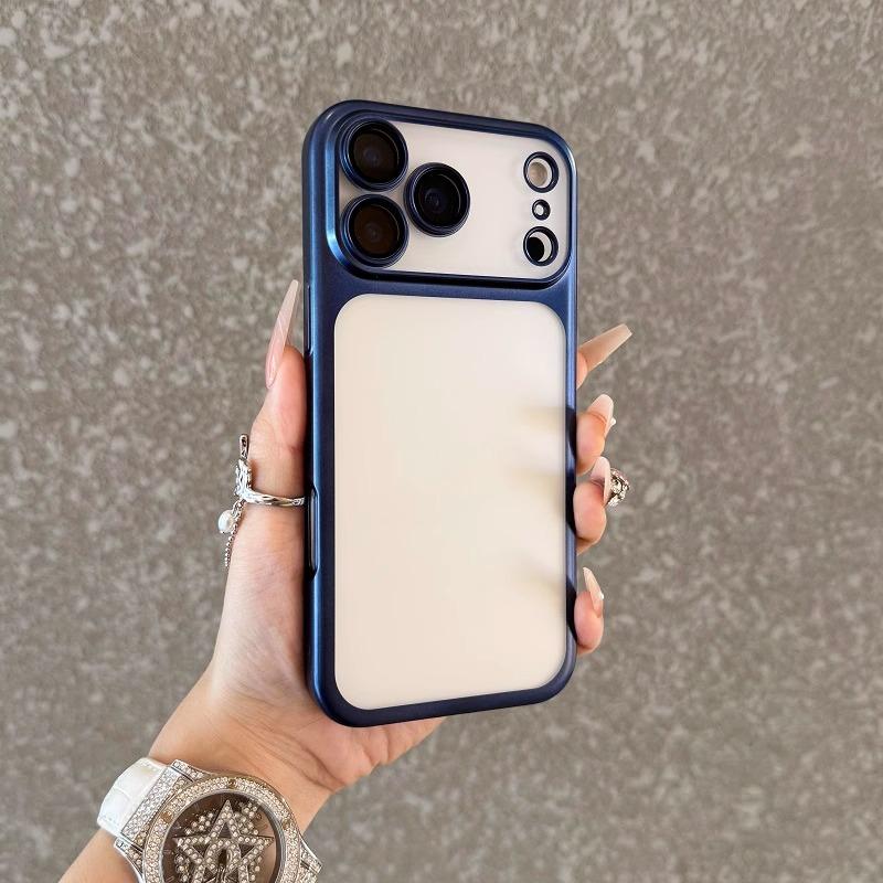 Luxury Matte Transparent Case For iPhone 17 Air 16 Pro Max Plus Plating Frame Lens Film Protection Anti-fall PC Hard Clear Cover