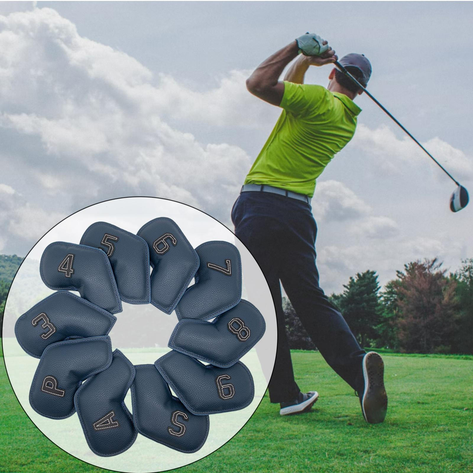 

10 чохлів для гольфу 3-9, P, S, A, Набір з вишивкою номерів ключок. Dark Blue