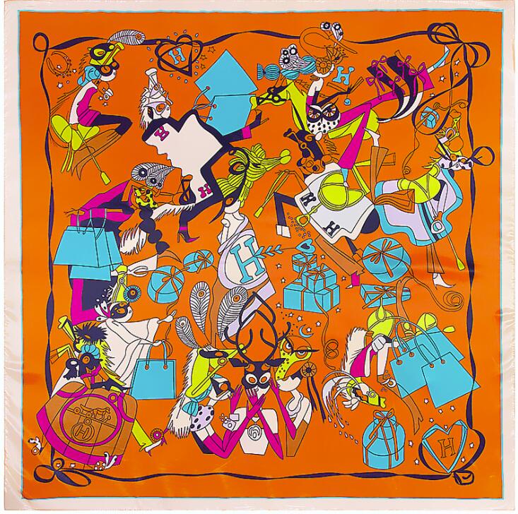 90*90cm Luxury Brand Women Silk Scarfs Van Gogh Painting Square Scarves Spring Summer Shawls For Ladies