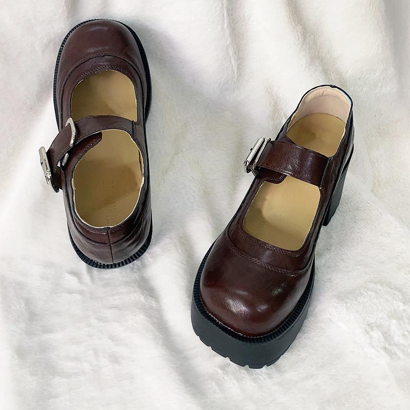 French Small Leather Shoes Women's Spring and Autumn New Round Head Retro Jk Small Man Heightening Thick Sole Mary Jane Single Shoes