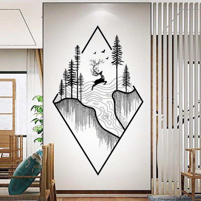 Nordic Style Ins Deer Door Stickers Home Decor Removable Hallway Stair Decoration Vinyl Mural Decals