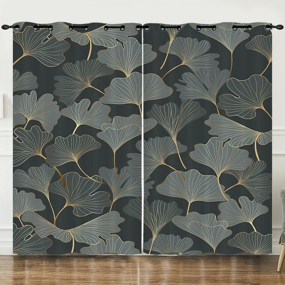 Curtains Autumn Maple Leaf Pattern European and American Blackout Curtain Bedroom No Perforated Curtain Living Room