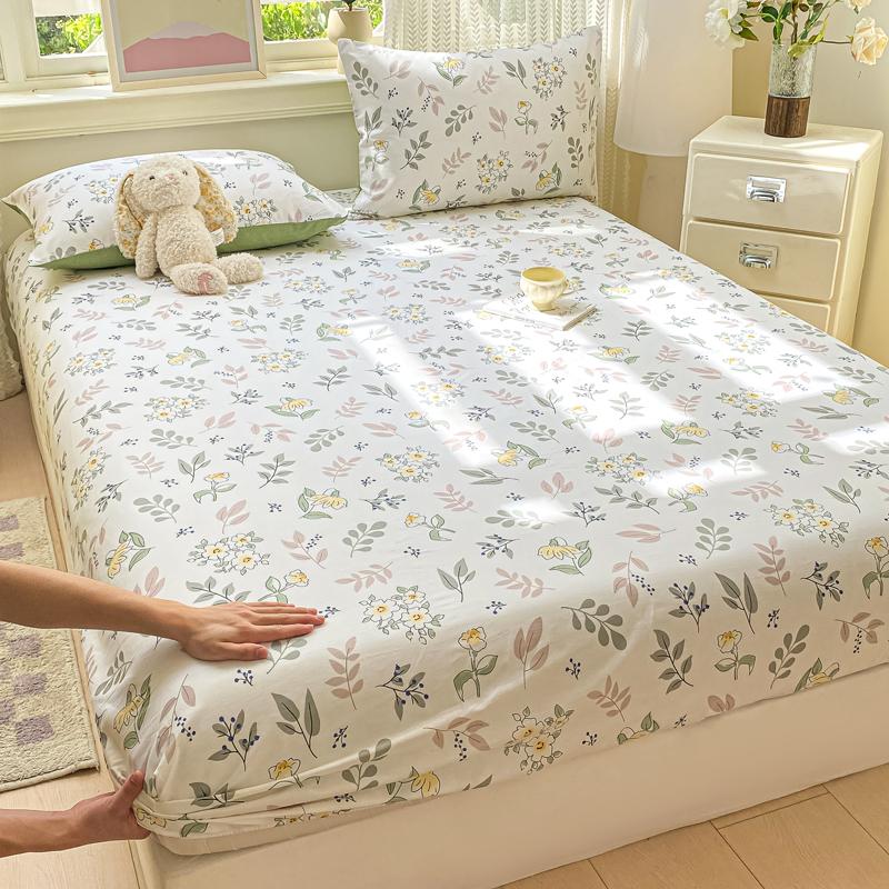 100% Cotton Bed Sheets Flower Printed Fitted Bed Sheet On Elastic Single/Queen/King Pure Cotton Bedsheets Sabanas Matrimoniales