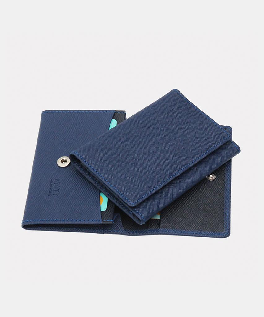 Matt Saffiano Slim Button-Type Business Card Holder Business Card Case (Steel Blue + Dark Navy) W32082