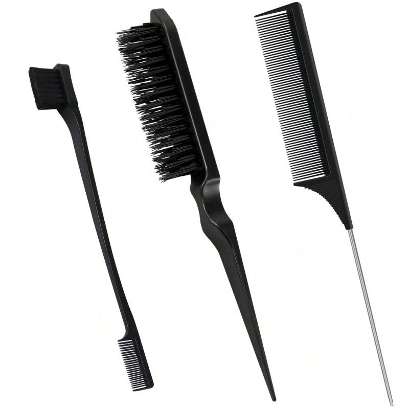3pcs/set Hairdressing Tools Including Teasing Brush, Dip Dye Brush, Pointed Tail Comb, Eyebrow Brush, Great For Diy Hairstyles