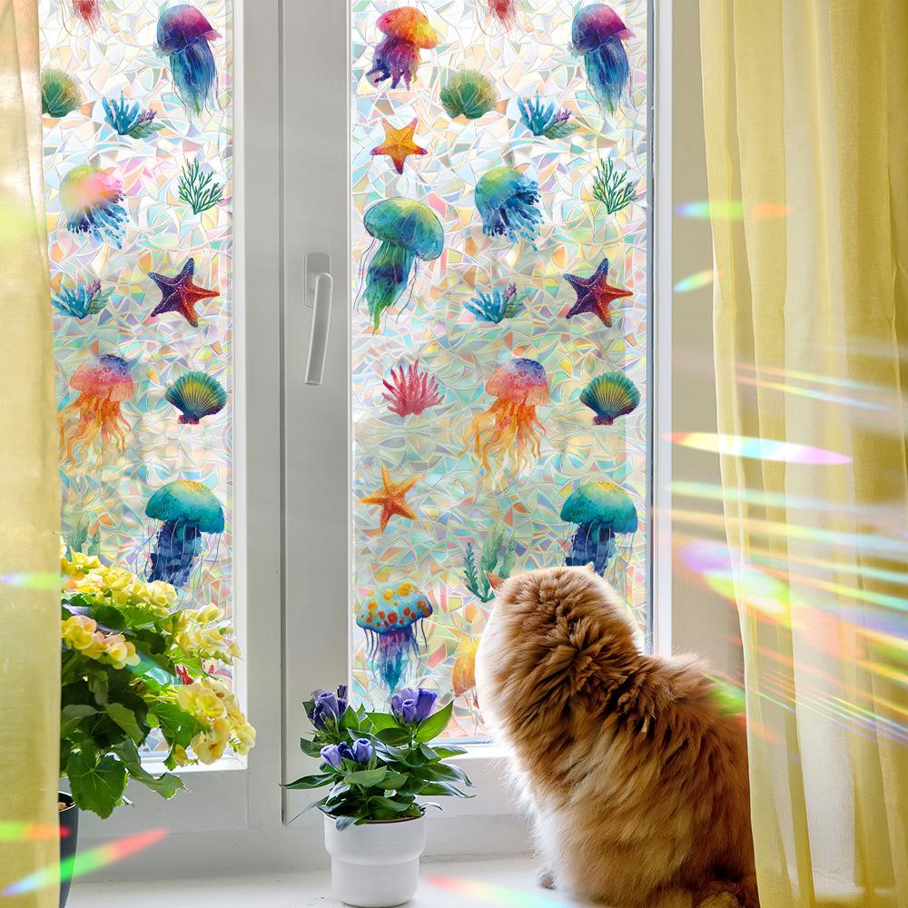 Laser Underwater World Biological Bathroom Glass Door and Window Decorative Stickers