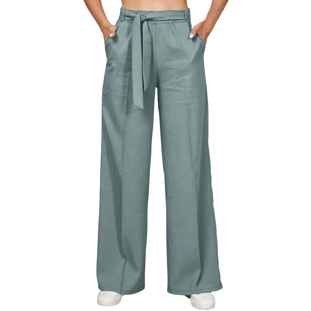 Women's Straight Leg Casual Pants with Slant Pockets and Waist