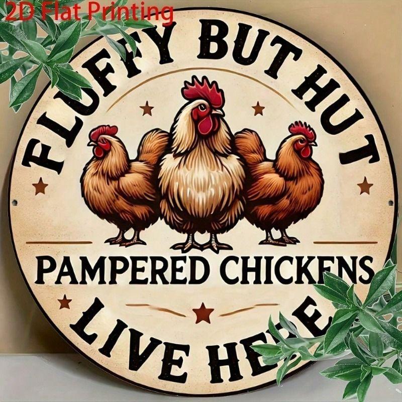 

Vintage Metal Wall Art Rooster Stars Round 8 Inch Tin Sign Kitchen Decor