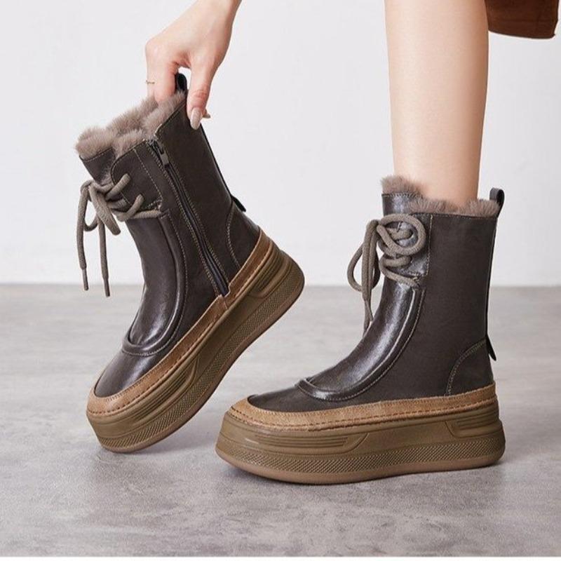 Thick-soled Fleece Snow Boots for Women, Fleece Thickened Height-increasing Mid-calf Boots, and Warm Cotton Shoes