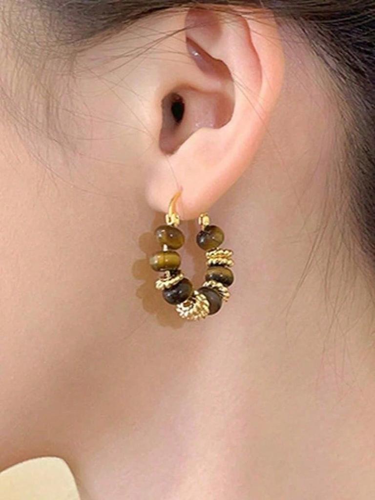 Vintage New Chinese Style Colorful Beaded Earrings, 2023 New Unique High-End Elegant Ear Clips (Note: Bead Colors Are Random)