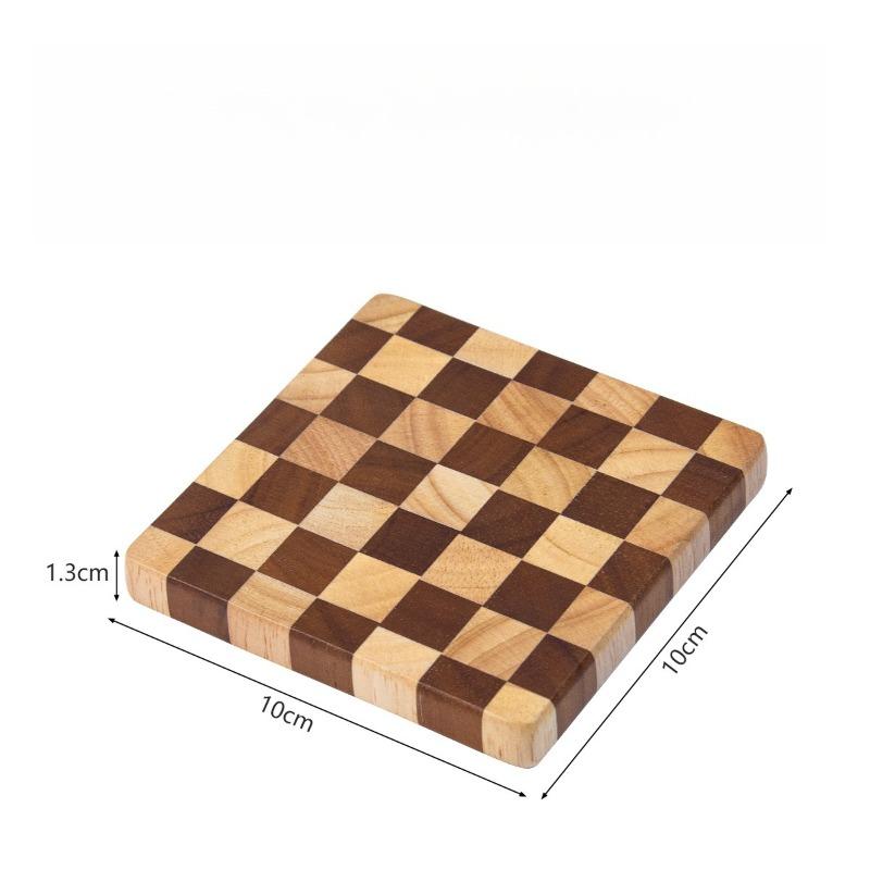 Rubber Wood Checkerboard Coaster Insulation Coaster Wood Carbonized Coaster Tea Tray Cake Tray Coaster