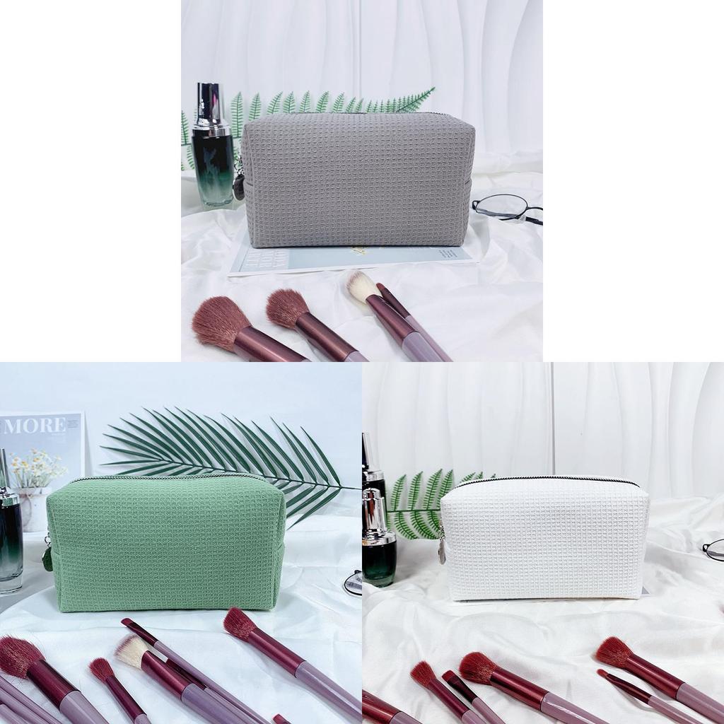 Polyester Waffle Pattern Travel Makeup Bag With Large Capacity For Women And Men