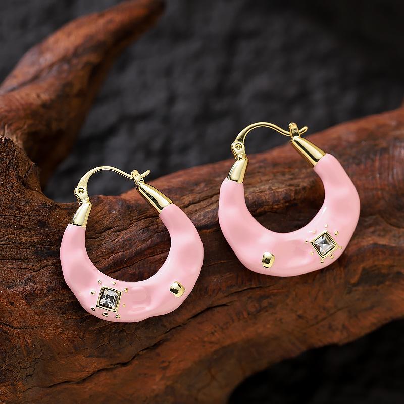Stylish and Simple Old Money Style Enamel Drip Glaze Geometric Circle Ear Buckle Light Luxury High-end Earrings Personalized Fashionable Earrings