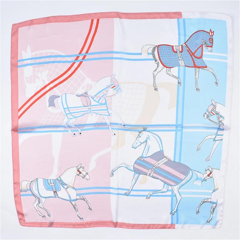 Horse Print Square Silk Scarf Women Hijab Headband Poncho Female Shawl Headkerchief Elegant Foulard  New Bandana