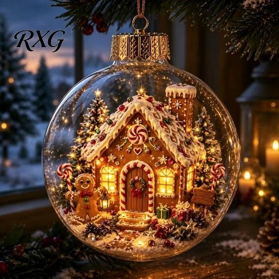 Battery Operated Christmas Ornaments Lighted Clear Ball Ornaments, Cute Santa Claus/Tree/Snowman/Angel Figure Inside Seasonal Gift with Warm Light The