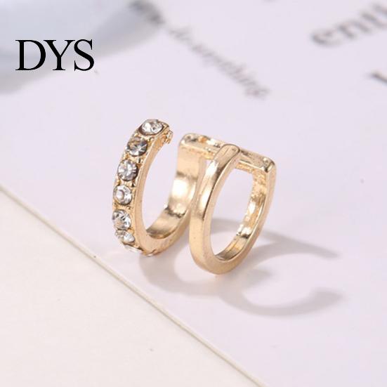 Ear Clips 1Pc Cuff C Shaped Shiny Copper Earrings Double Layer Rhinestone for Women Clip on