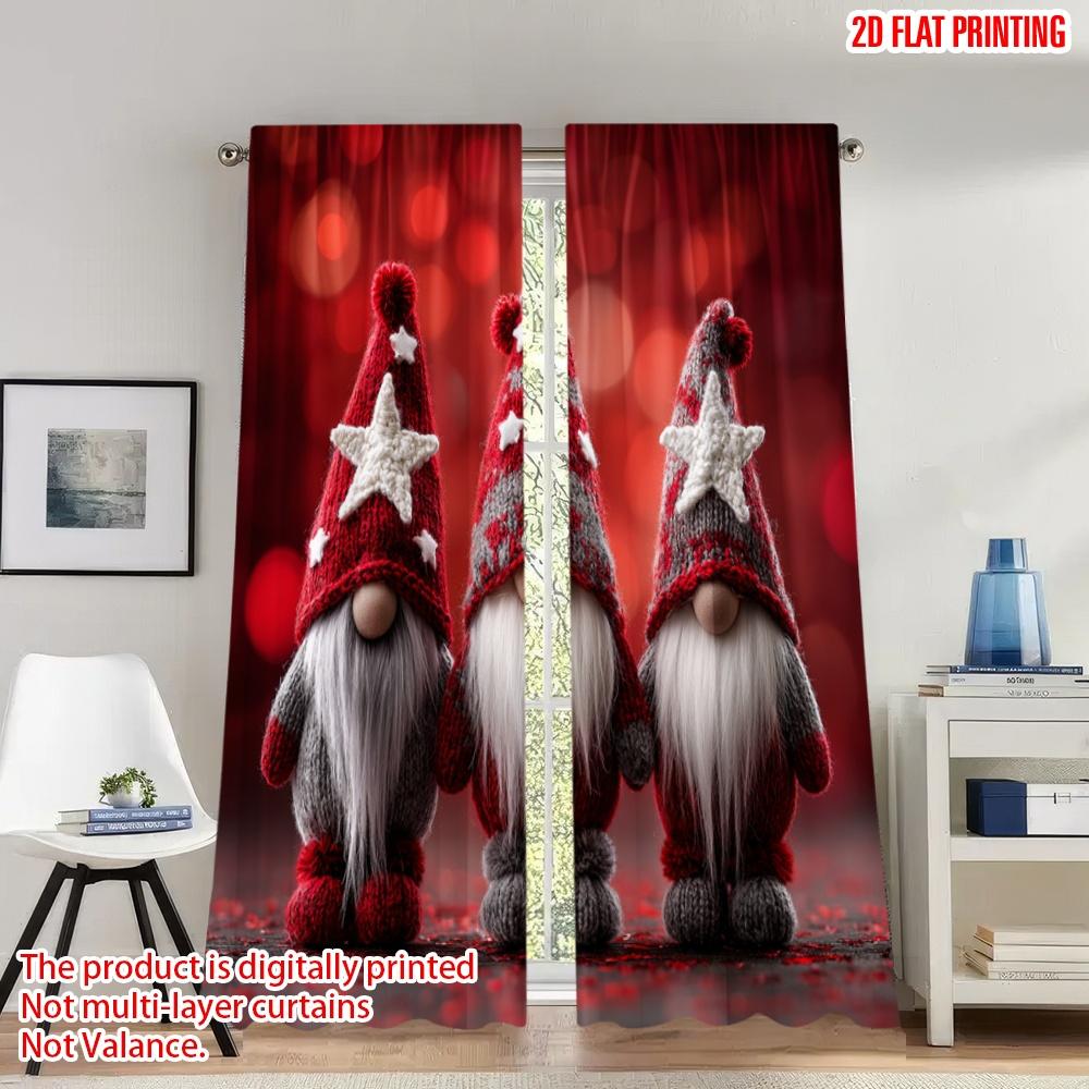 

2pcs 2D flat printing Christmas Classic Hot Curtains Christmas Gnomes Red Star Digital Printed Polyester Drapes Party & Holiday 100*130 Grommet Top 1pcs