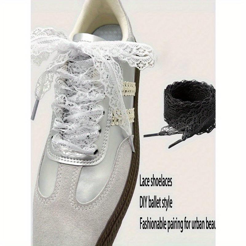2pcs Lace Shoelaces, Beautiful DIY Ballet Girl Accessories, Black & White Silk Lace Trim Shoelaces