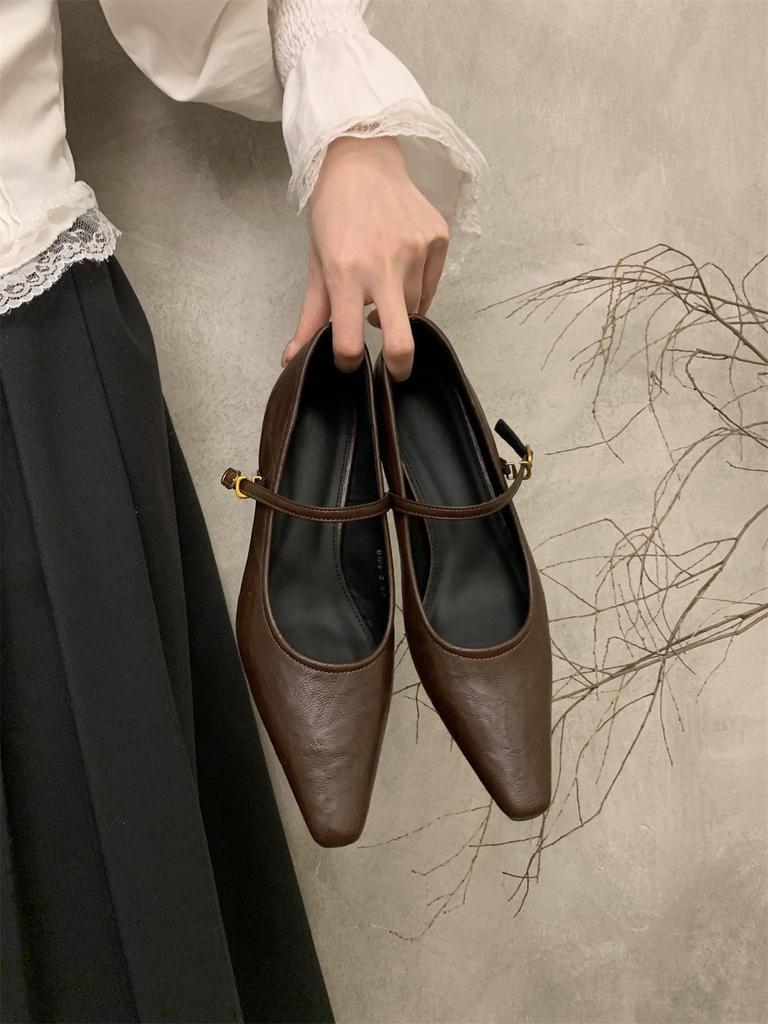 Flachmündiges Wort mit Temperament kleine spitze Mary Jane Einzelschuhe Damen schlichte Pendler High Heels
