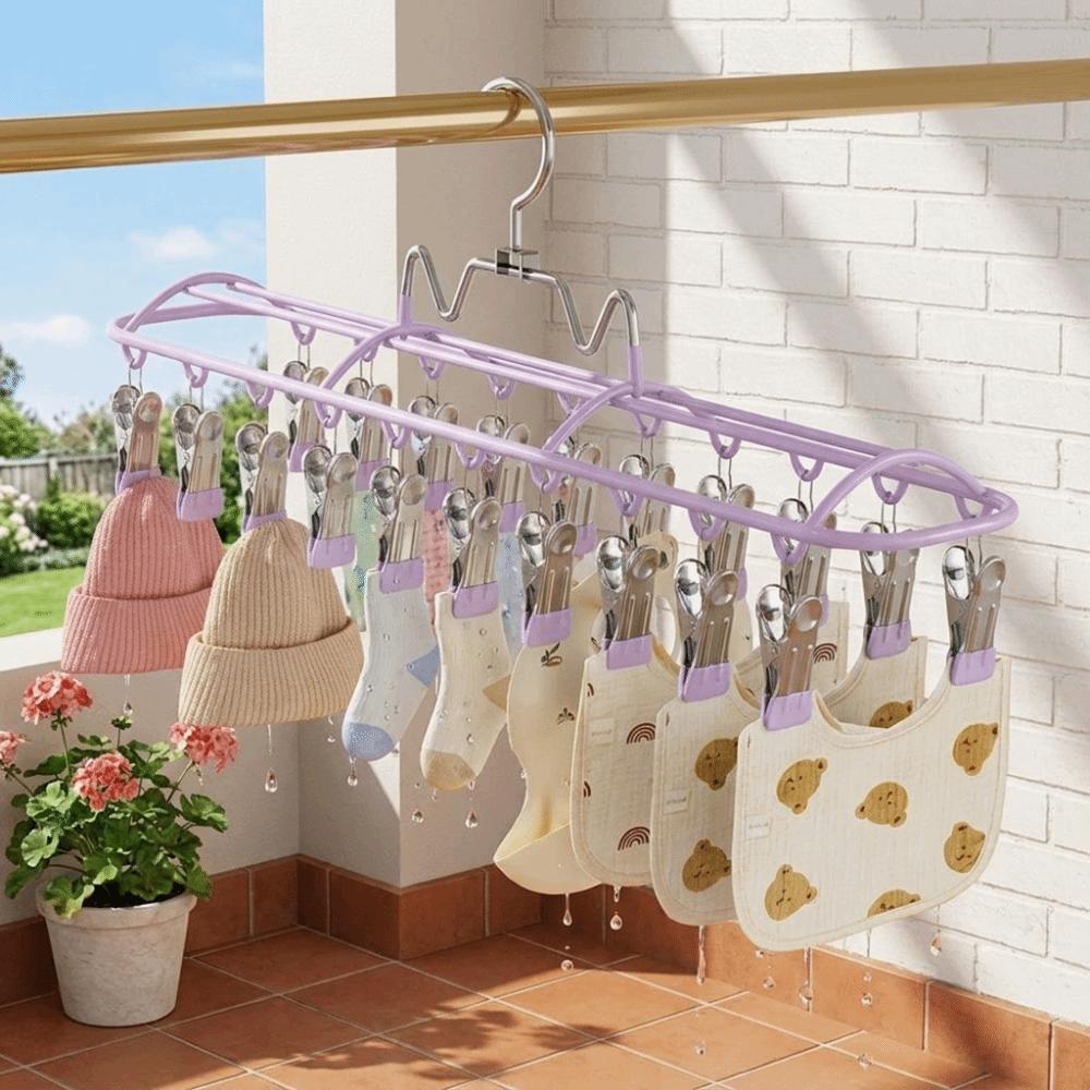 with 20 Clips Sock Drying Rack Stainless Steel Clothes Hanger Baby Sock Clips Laundry Room