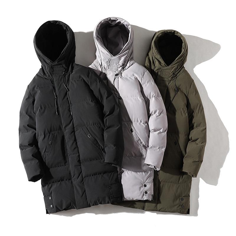 Men's Winter Hooded Mid-length Cotton-padded Jacket - Thick, Loose-fit Outerwear.