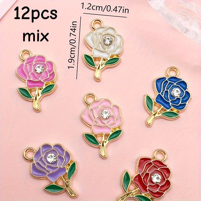 

12pcs 12x19mm Cute Flower Enamel Animal Pendants, Multicolor Golden Color Metal Charms, DIY Earrings Necklace Jewelry