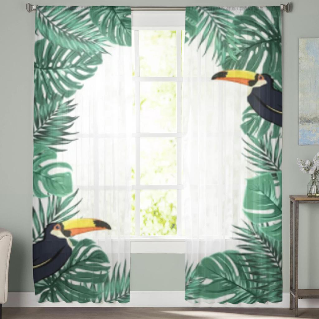 Tropical Palm Tree And Toucan Bird Sheer Curtains For Bedroom Living Room Tulle Curtains For Kitchen Window Voile Curtains