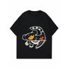 Women Casual Loose T Shirt Black Cartoon Cat And Dog Space Design Graphic Print Top For Daily Wear And Street Style