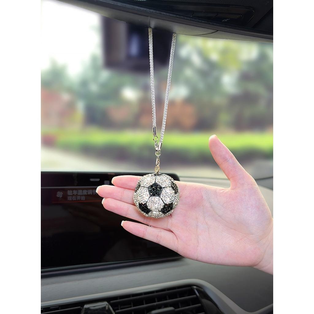 1x Bling Rhinestone Football Car Pendant, Crystal Soccer Rearview Mirror Hanging Ornament,6 Colors