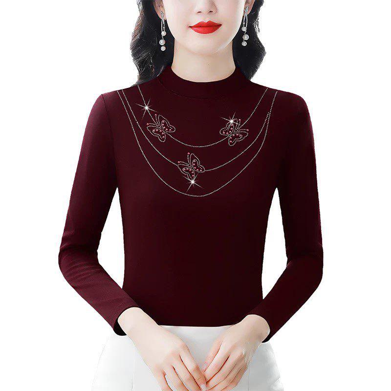 Women's Double-Sided German Fleece Turtleneck Top, Long Sleeve, 2026 Autumn/Winter, Stylish with Hot Drill Accents, Warm and Trendy.