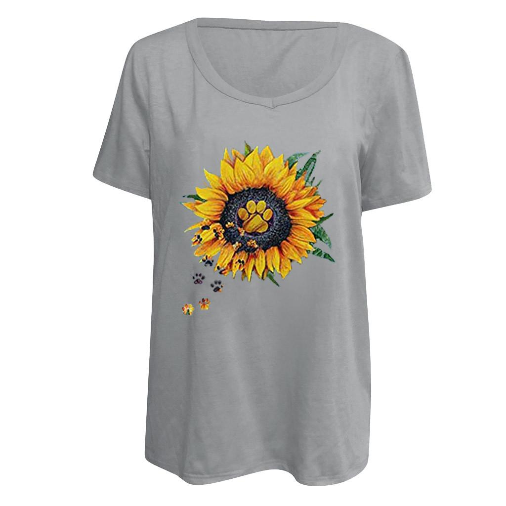 Womens Casual V Neck T-shirt Short Sleeve Letter Print Blouse Tops