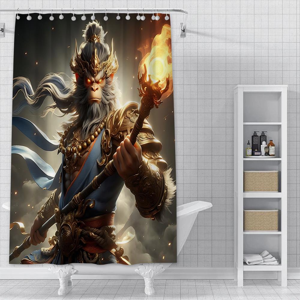 Spiel Black Myth Wukong Duschvorhang Wasserdicht Polyester Stoff Farbe Bad Vorhänge Home Badezimmer Dekor Vorhang Mit Haken