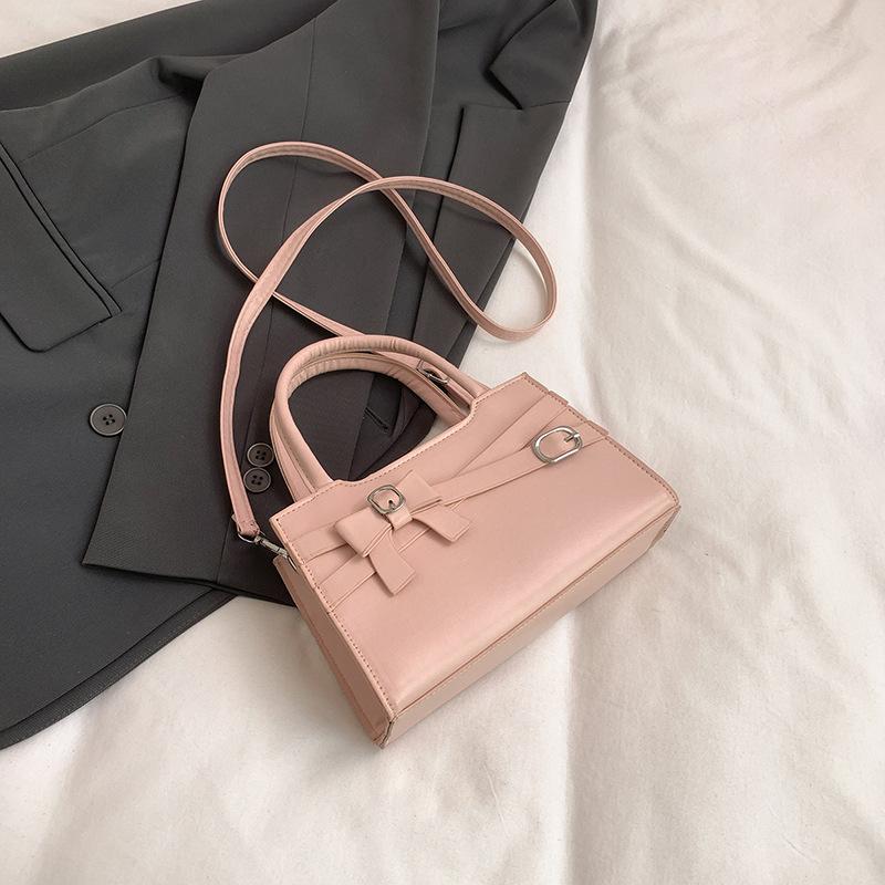 Стильная простая сумка на плечо с бантом, однотонная сумка для поездок на работу, сумка через плечо, винтажная сумка-тоут большой вместимости для женщин розовый