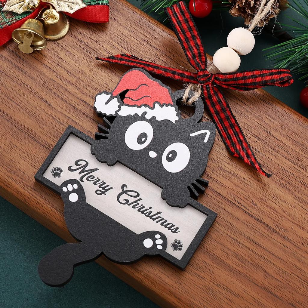 1pc Cute Black Cat Wooden Merry Christmas Decoration Xmas Tree Car pendant Creative Funny Home Party Ornament 2026 New Year