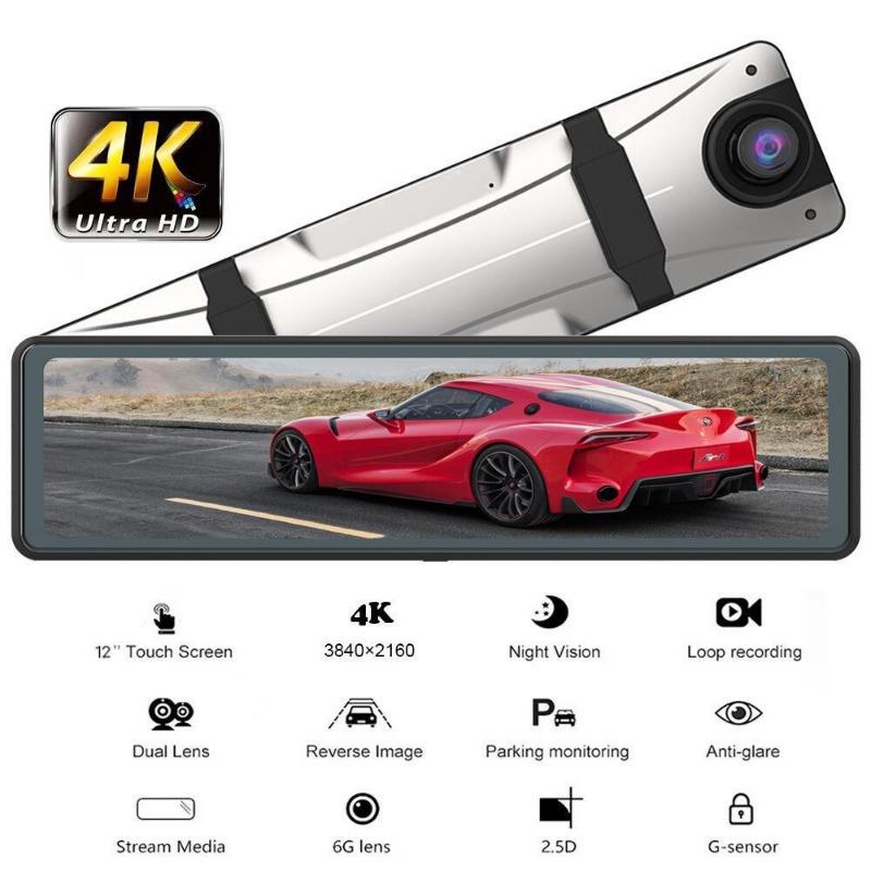 Streaming Media Driving Recorder High-definition 4K Rearview Mirror Front and Rear Dual Recording 12 Inch Reversing Image WiFi Interconnected GPS