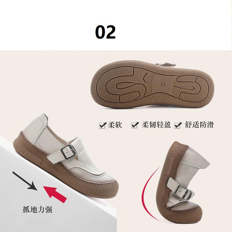 Fashion Original Natural Leather Shoes for Women Vintage Comfort Round Toe Buckl Flats Woman Slip On Orthopedic Loafers Ladies Moccasins