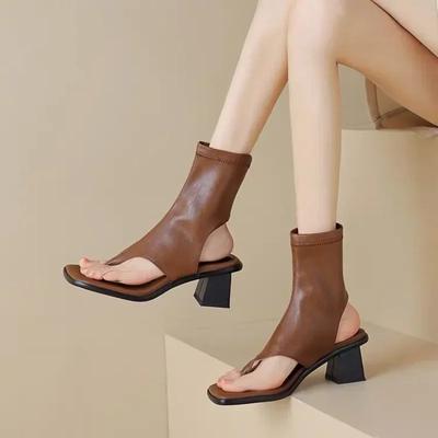 Dámské Sandály s Klipem na Prsty Kožené Středně Vysoké Podpatky Boty Dámské Designové Trend 2026 Elegantní Podzimní Retro Lodičky Nové Lodičky Boty Mujer