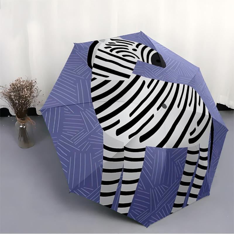 1pc Zebra Stripes Automatic Folding Umbrella Portable Collapsible 8-Rib Umbrella for All Seasons, Casual Outdoor Accessory, PerfectB43