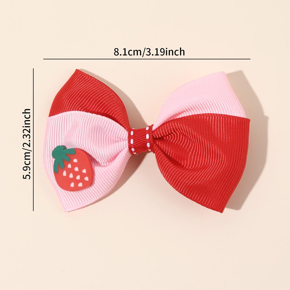 2Pcs Kids Strawberry Bow Side Hair Clips Sweet Candy Two-tone Color Hairpin Grosgrain Ribbon Barrette For Girls Hair Accessories
