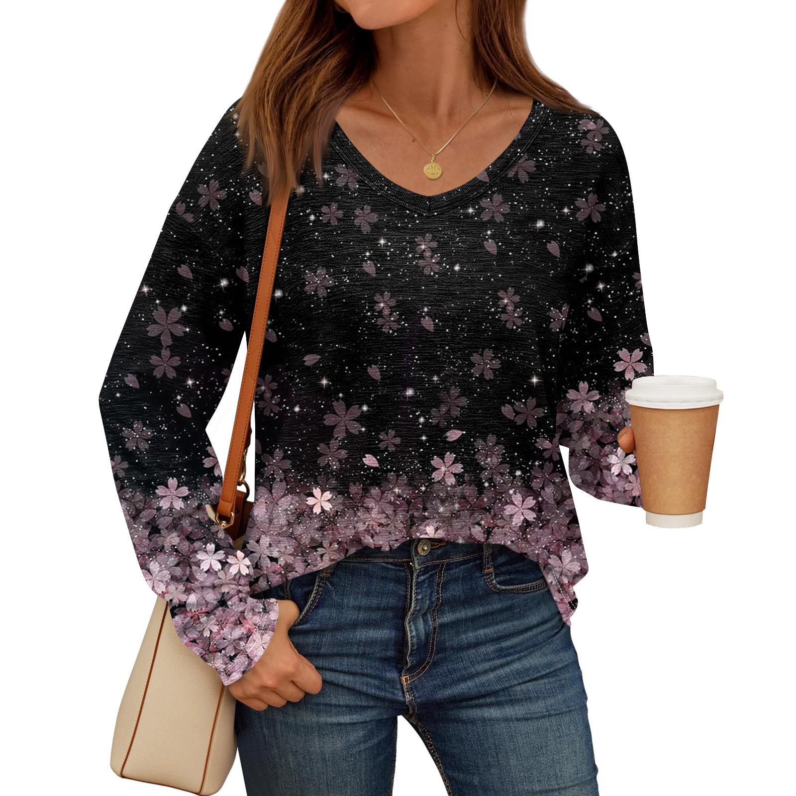 

Женские рубашки с длинным рукавом и V-образным вырезом, базовая футболка, повседневный топ, осенняя модная туника, облегающие футболки M фиолетовый