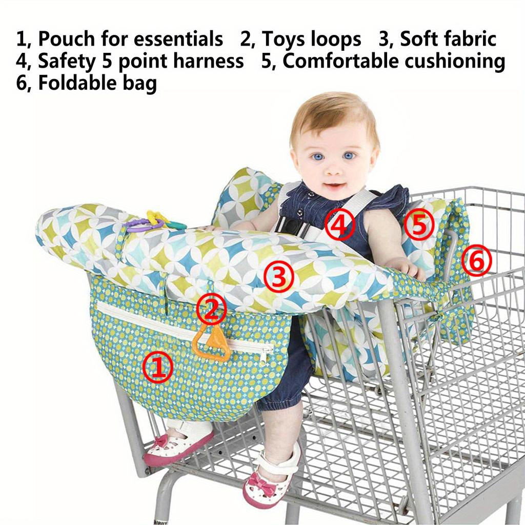 Cartoon 2-in-1 Baby and Children's Supermarket Shopping Cart Dining Chair Protection Safety Travel Cushion Portable