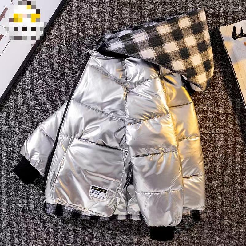 Boys Winter Thickened Section Down Cotton Jacket Middle and Big Children Hooded Warm Jacket