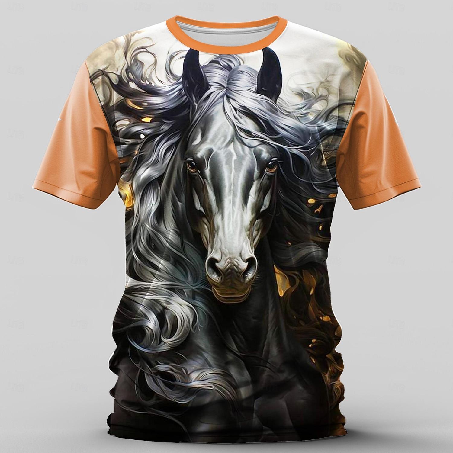 

Men s Graphic Horse T Shirt Short Sleeve T shirt 3D Print Crew Neck Shirt Retro Vintage Casual Street Style XL