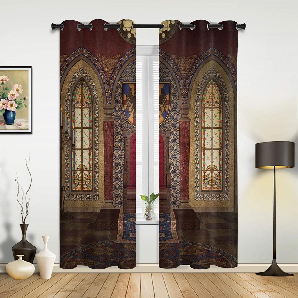 Modern Moroccan Medieval Vintage Door Curtains Bedroom Living Room Drapes Kitchen Children Window Curtain Home Decor Polyester Ideal For Sitting