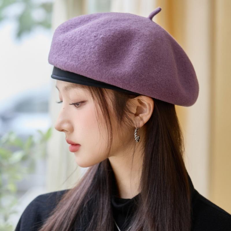 

Шерстяной берет, Ветрозащитный и теплый осенью и зимой, Литературная шляпа художника, Шляпа-тыква one size фиолетовый