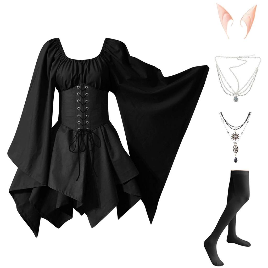 Women Fashion Long Sleeve Vintage Dress Cosplay Party Evening Night Formal Dress