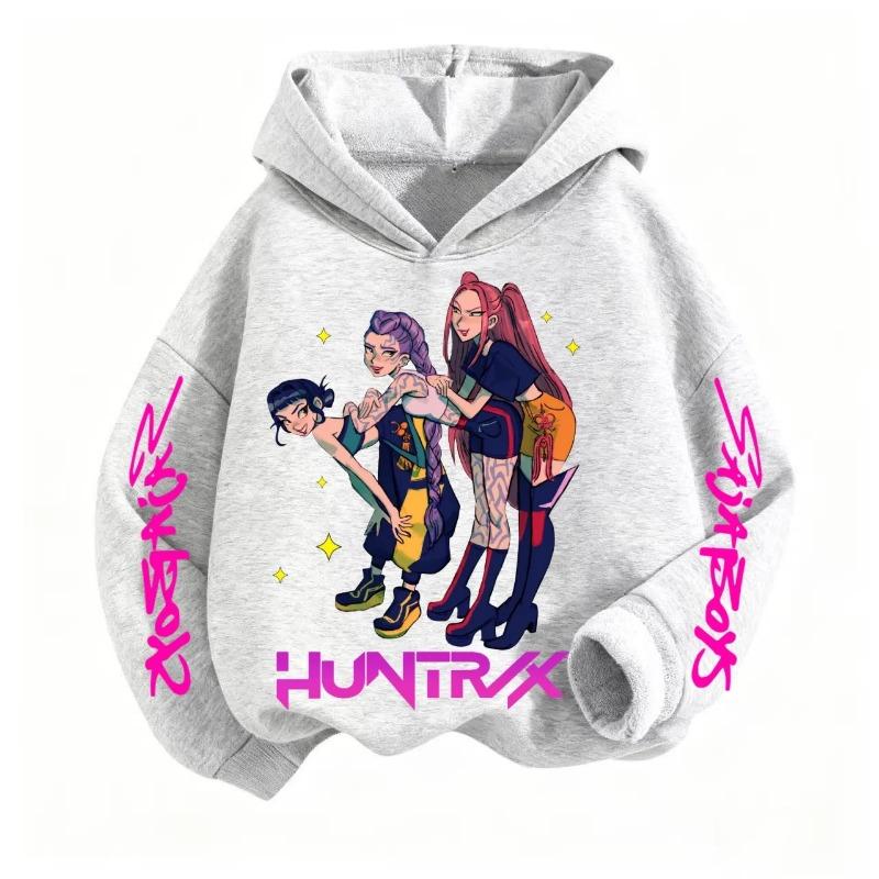 Fashion Women's Casual Top K-pop Devil Hunter Cartoon Print Children's Hooded Sweatshirt