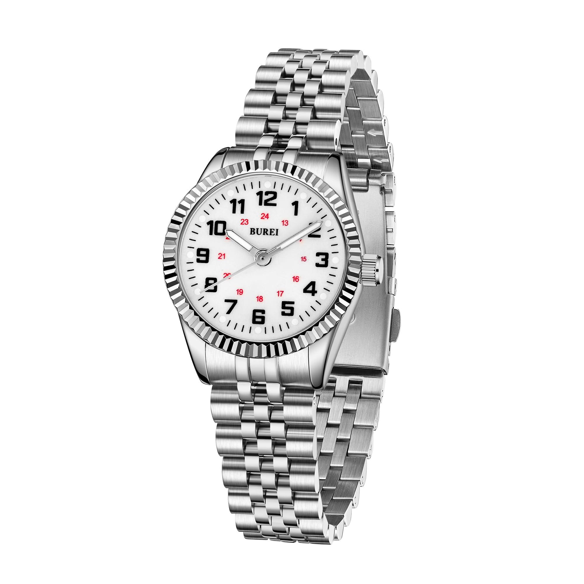 

BUREI Analog Quartz Silver Silver Stainless Steel Watch Women s Watch, Waterproof, Business, Stylish, Dial, Band, Simple, Casual, Small, Easy-to-Read,