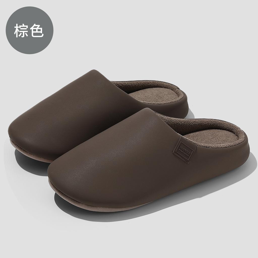 pu waterproof cotton slippers winter plush warm indoor household soft bottom silent non-slip autumn and winter cotton mop